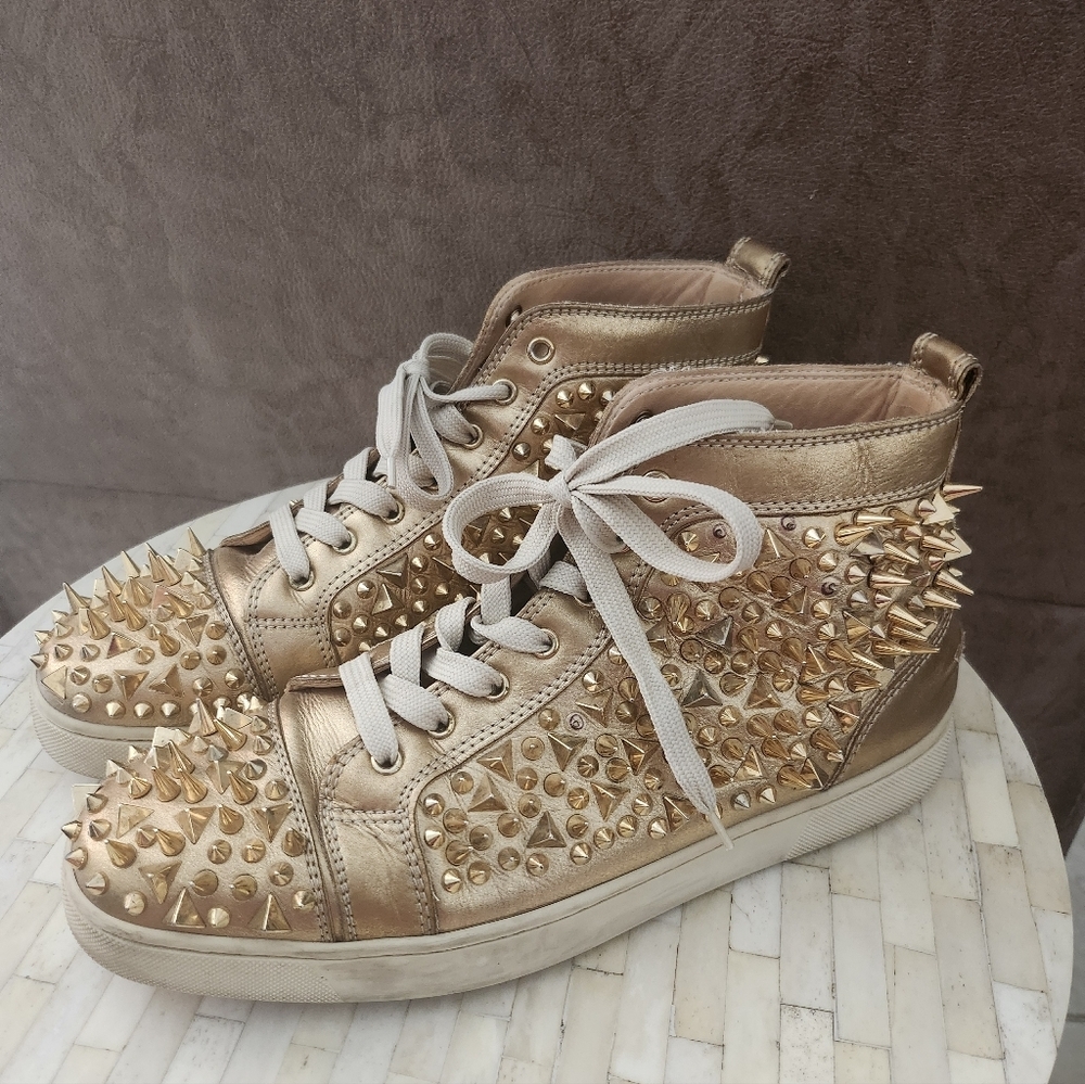Christian Louboutin Men's Gold Spikes High-Top Sneakers size 45